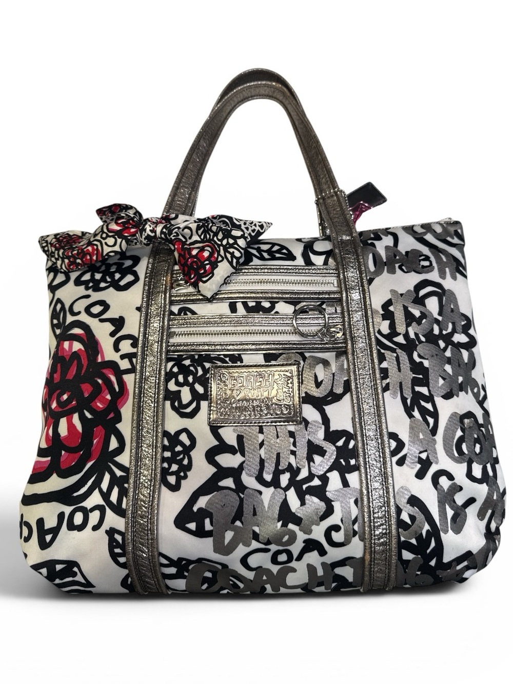 Coach Y2K Poppy Floral Graffiti Glam Tote Bag W/Matching Silk Scarf and Hang Tag